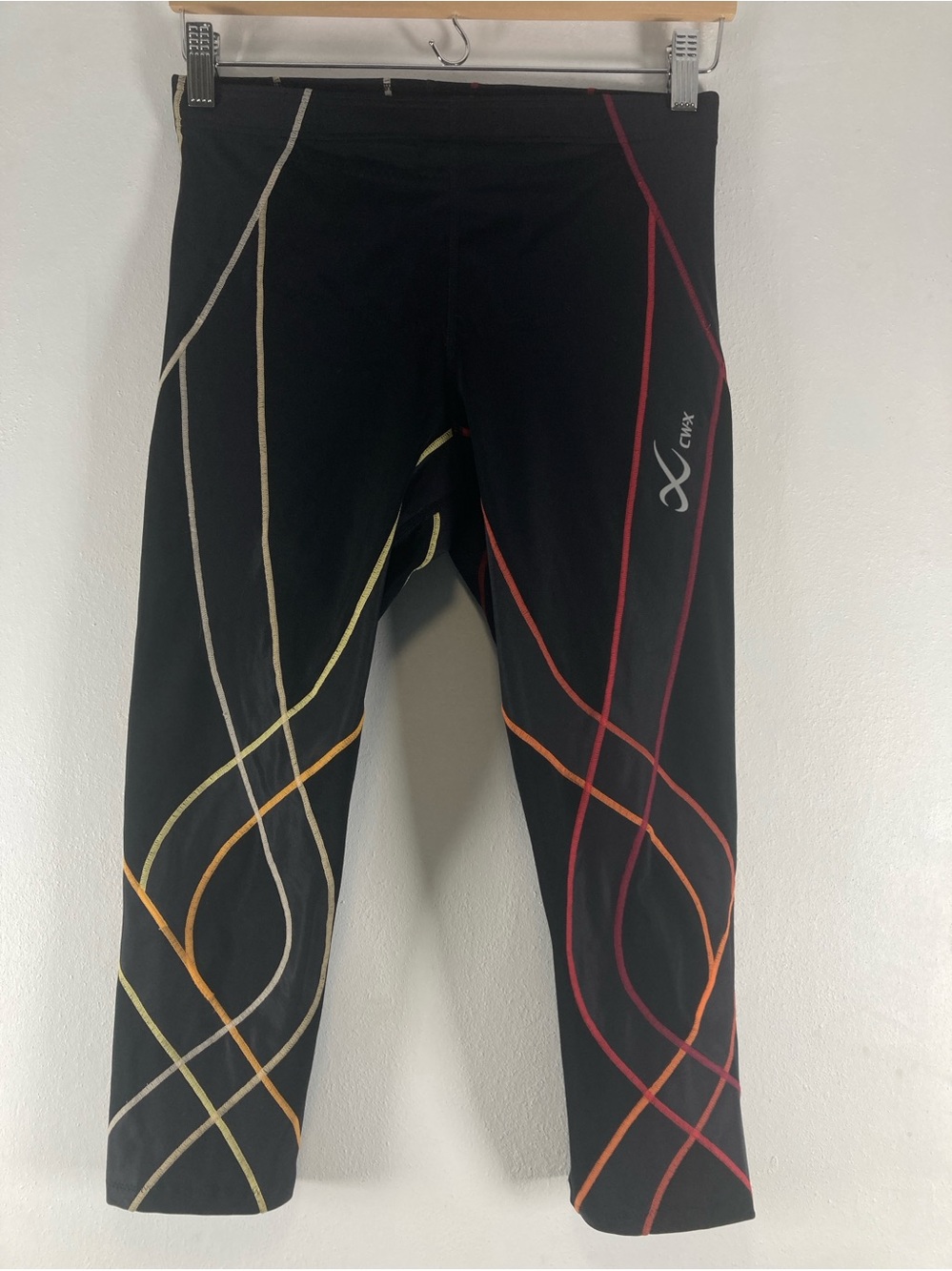 CW-X Womens Leggings 3/4 Length Capri Compression Black Large Gym Yoga Sport